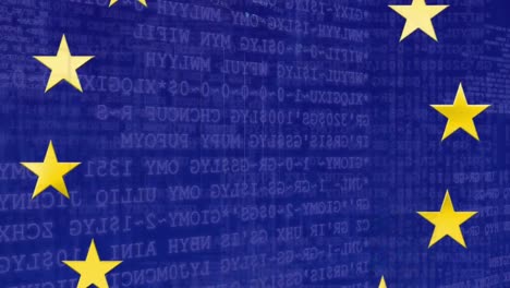 Animation-of-financial-data-processing-over-flag-of-european-union