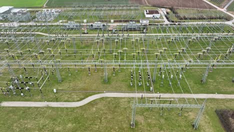 large high voltage transformer station - aerial view