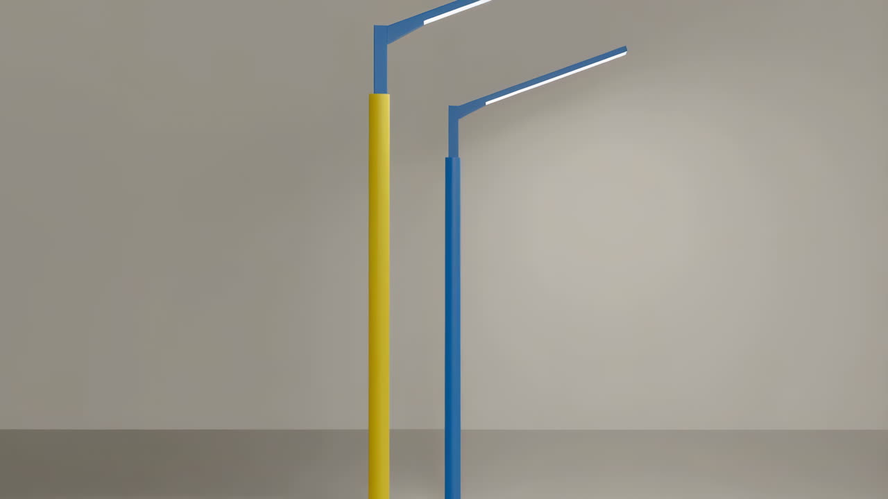 Modern Streetlights with Blue and Yellow Poles