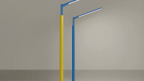 modern streetlights with blue and yellow poles