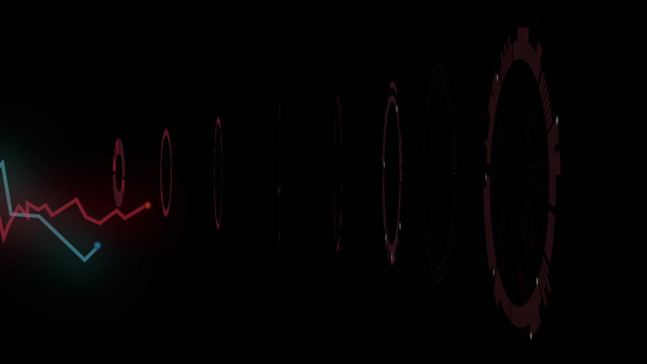 Animation of graphs moving over red round scanner spinning against black background