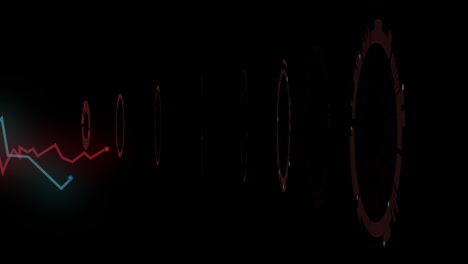 animación de gráficos que se mueven sobre el escáner redondo girando contra un fondo negro.