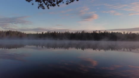 stunning lake scenery on a calm summer morning by golden hour