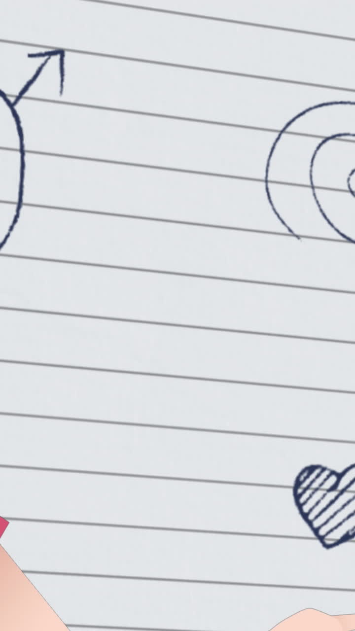 Animation of woman talking over school drawings