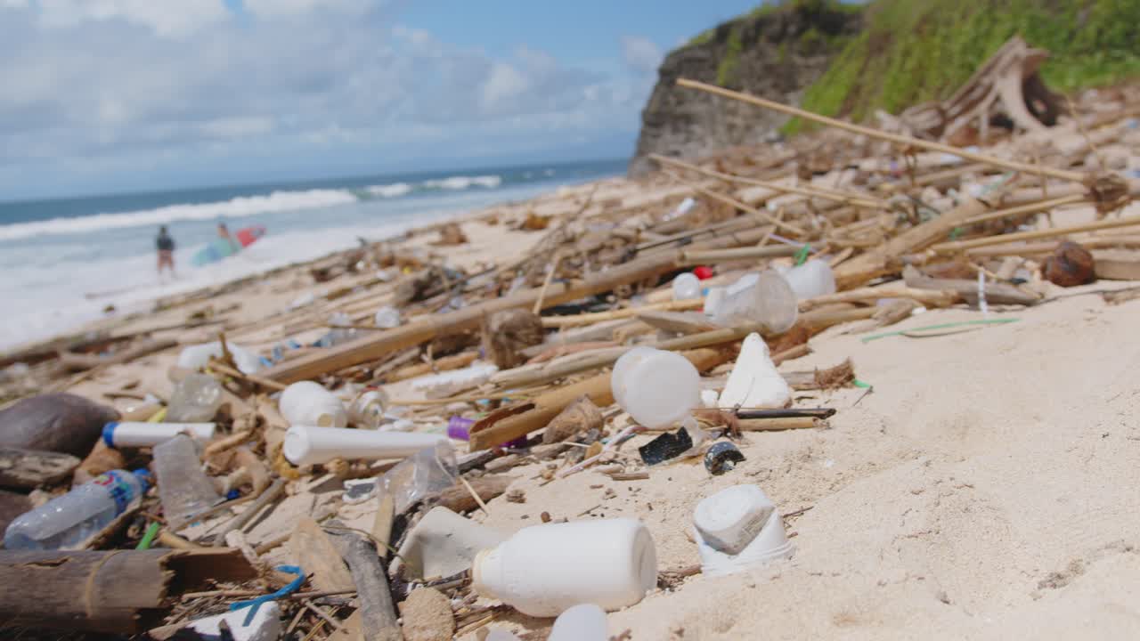 순수한 해변에서 플라스틱 폐기물 위기에 직면하는 것