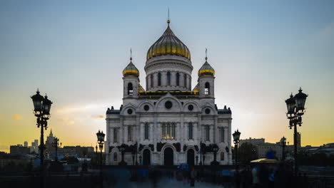 exterior view of cathedral of christ the saviour, russian orthodox church at dusk in moscow, russia