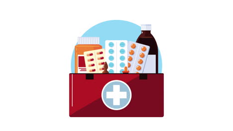 medicamentos de farmacia en la animación del kit
