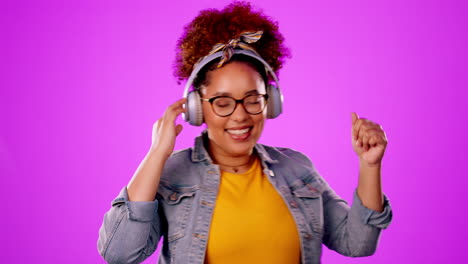 dance, happy and woman with headphones for music
