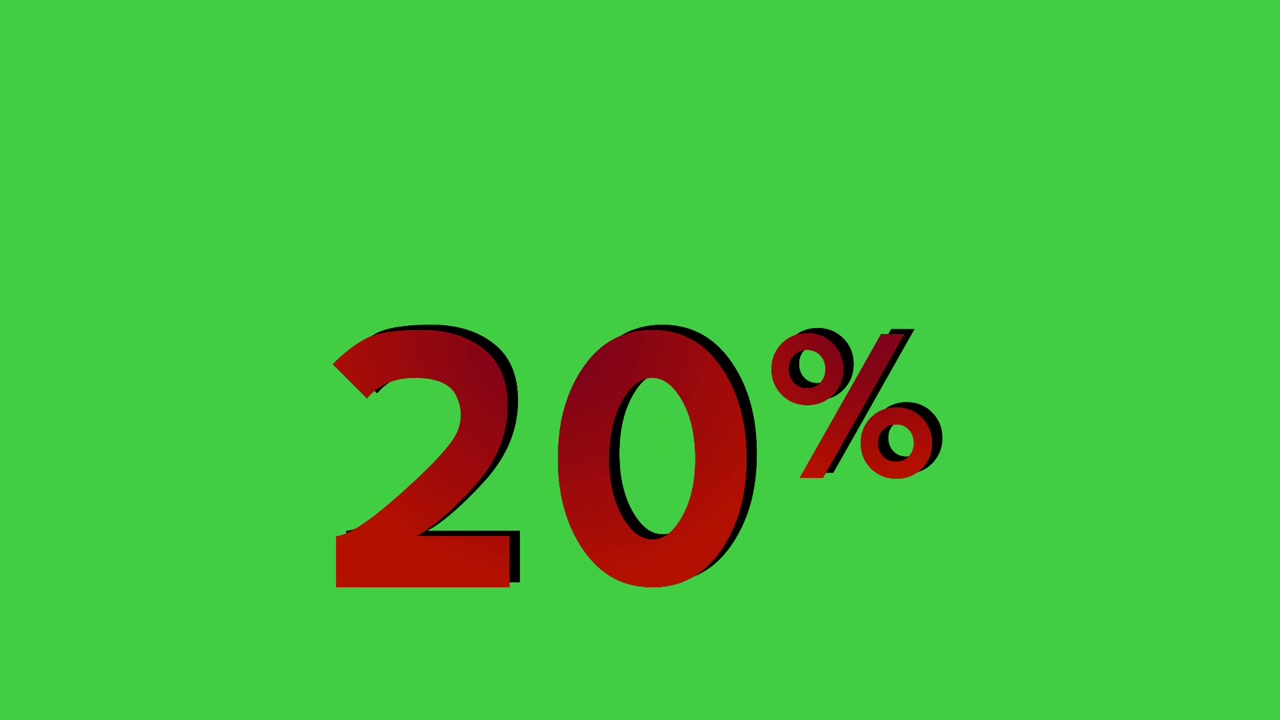 Animation dropped 20% percent sign symbol red color on green screen percentage motion graphics for discount business concept video element