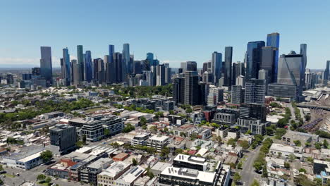 melbourne victoria australia arial drone video of cbd from west melbourne showing local suburbs and skyline tall buildings