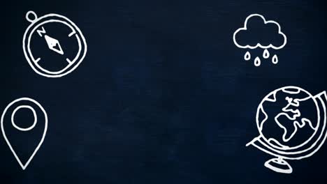 animación de pictogramas de viaje blancos sobre un fondo azul