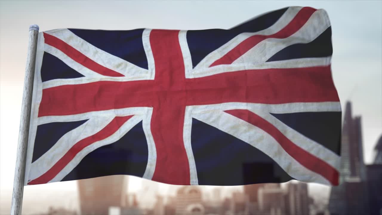 animación cgi 3d totalmente en bucle de la bandera del reino unido de gran bretaña e irlanda del norte ondeando en primer plano