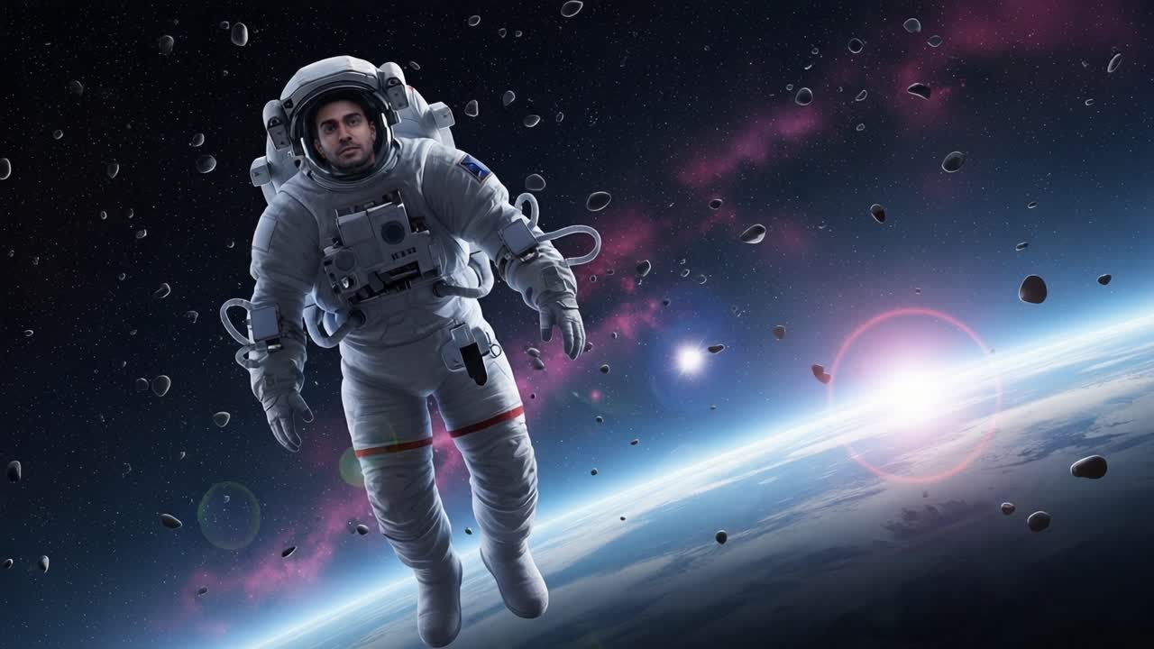 Astonishing Journey Beyond Earth: An Astronaut Floating Through Space Amidst Asteroids and Cosmic Wonders, Capturing the Beauty of the Universe in Stunning Detail