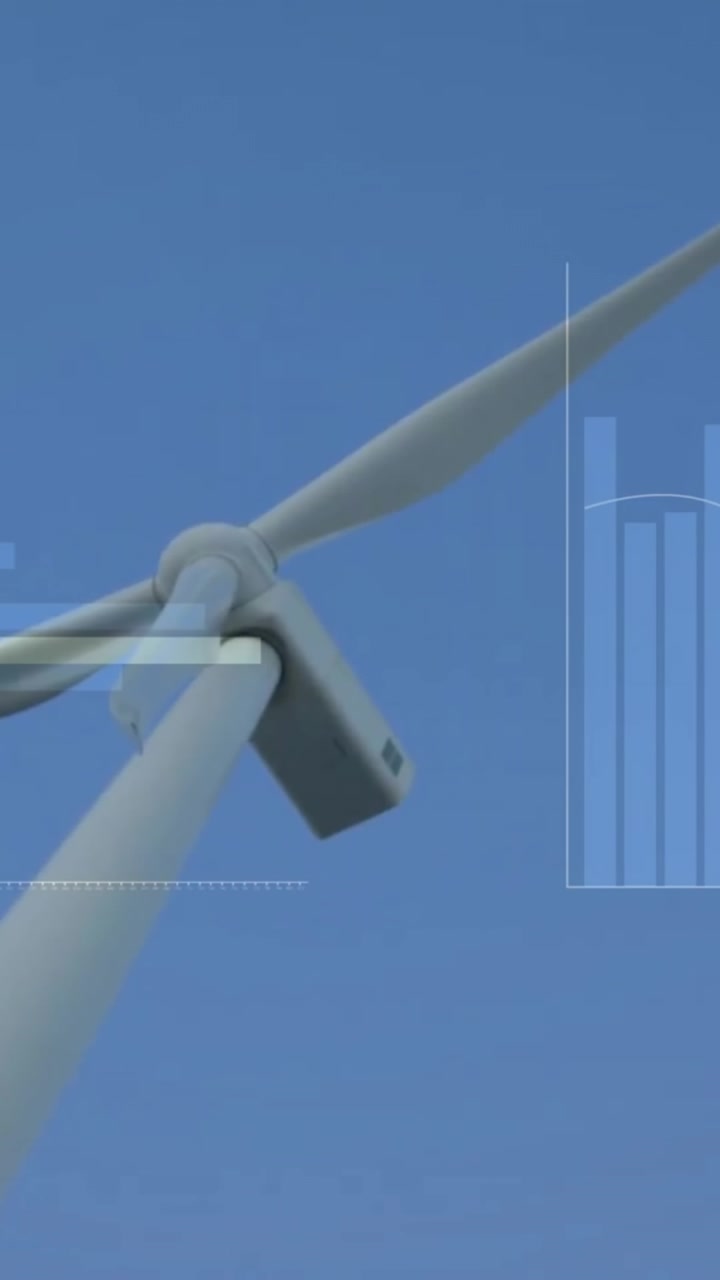 Animazione dell'elaborazione di dati finanziari su turbina eolica.