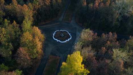 autumn park aerial view with fountain