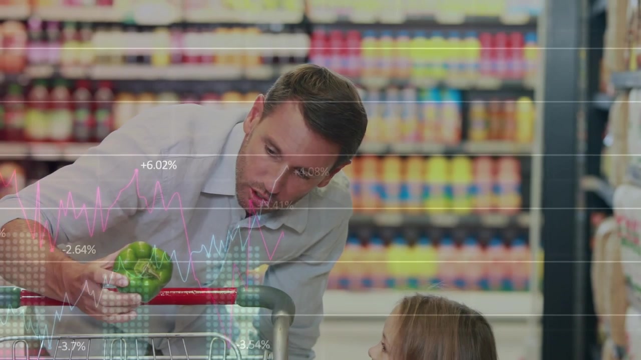 Padre e hija comprando en un supermercado en formato 4K de alta calidad
