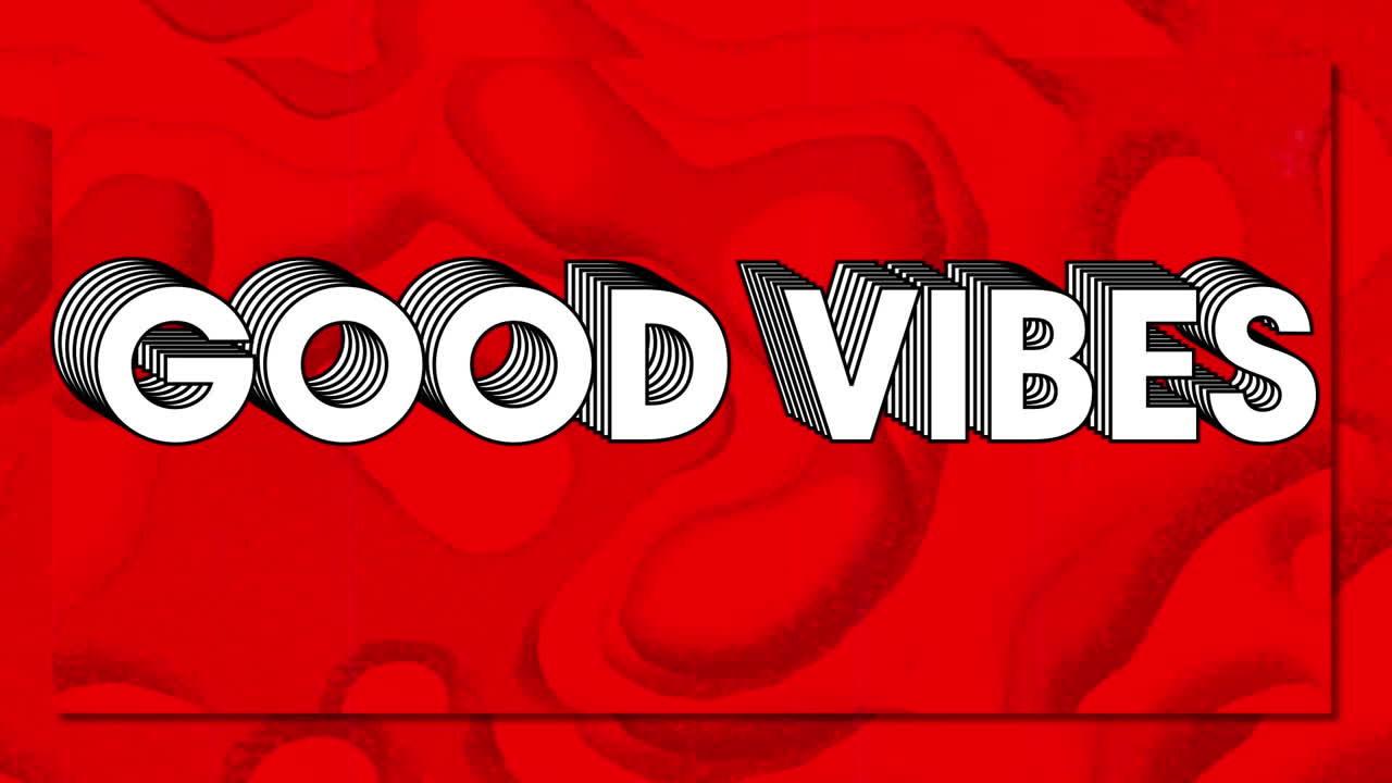 animación de buenas vibraciones en texto blanco sobre colores cambiantes con líneas de contorno en movimiento