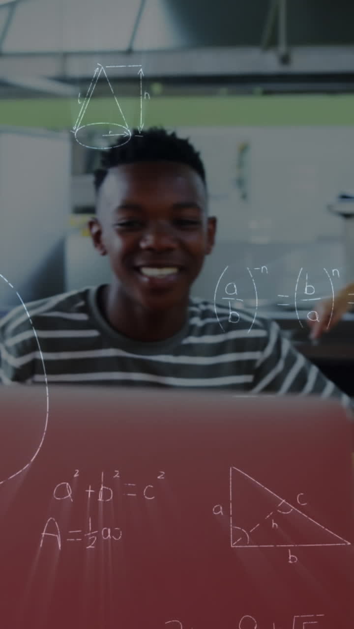 Animation of mathematical equations over school children using laptop in classroom