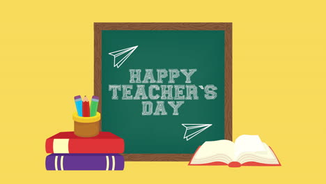 happy teachers day celebration with chalkboard and supplies