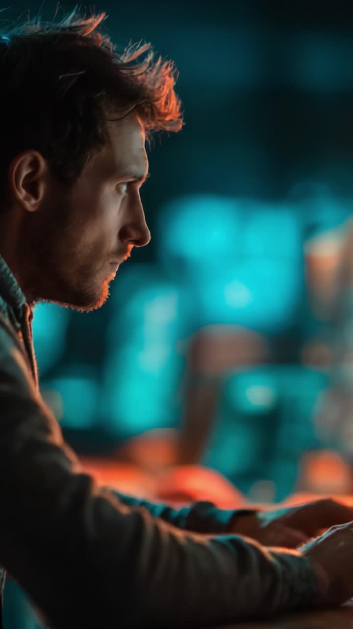 A Thoughtful Gaze: Profile of a Man Deeply Engaged in Reflection Amidst a Vividly Lit Background Highlighting Personal Contemplation and Introspection