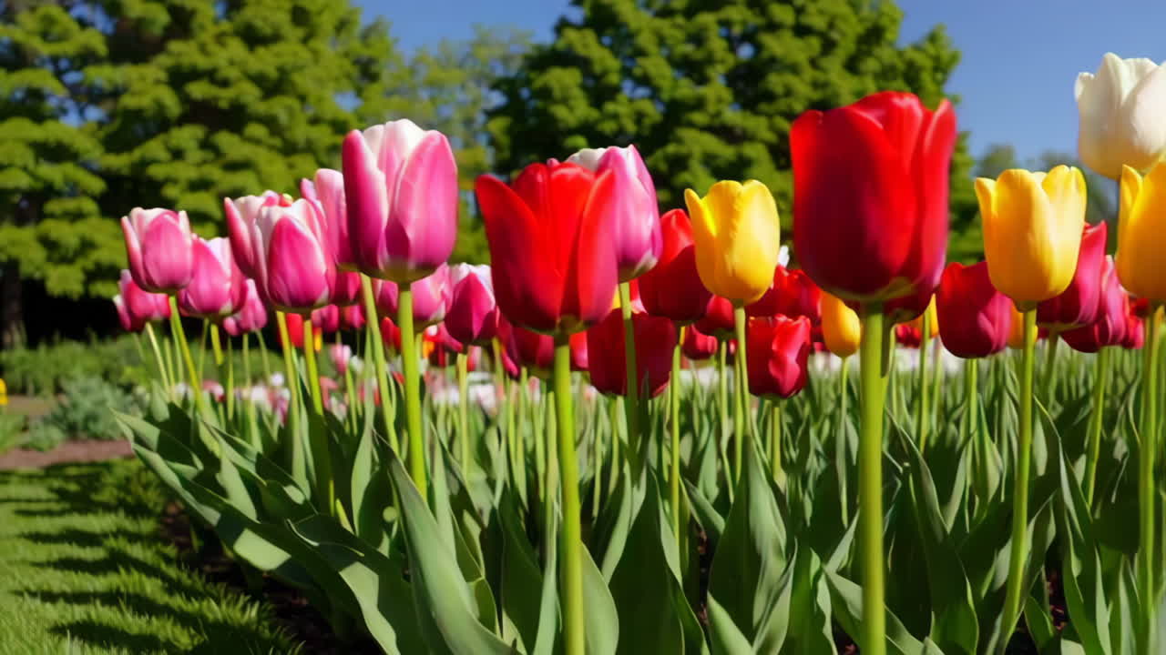 красочные тюльпаны в саду