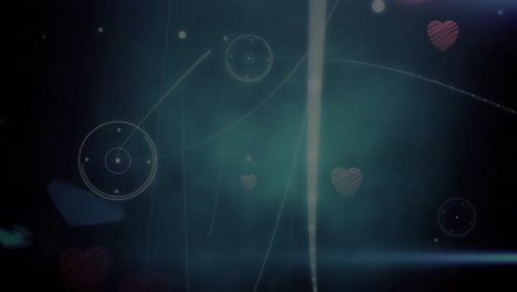 animation of network of connections over smoke and falling hearts