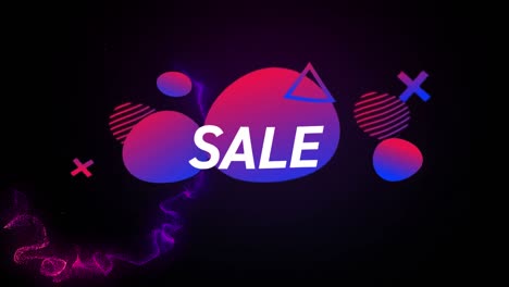 Animation-of-white-text,-sale,-on-red-and-blue-blobs-and-shapes,-black-background
