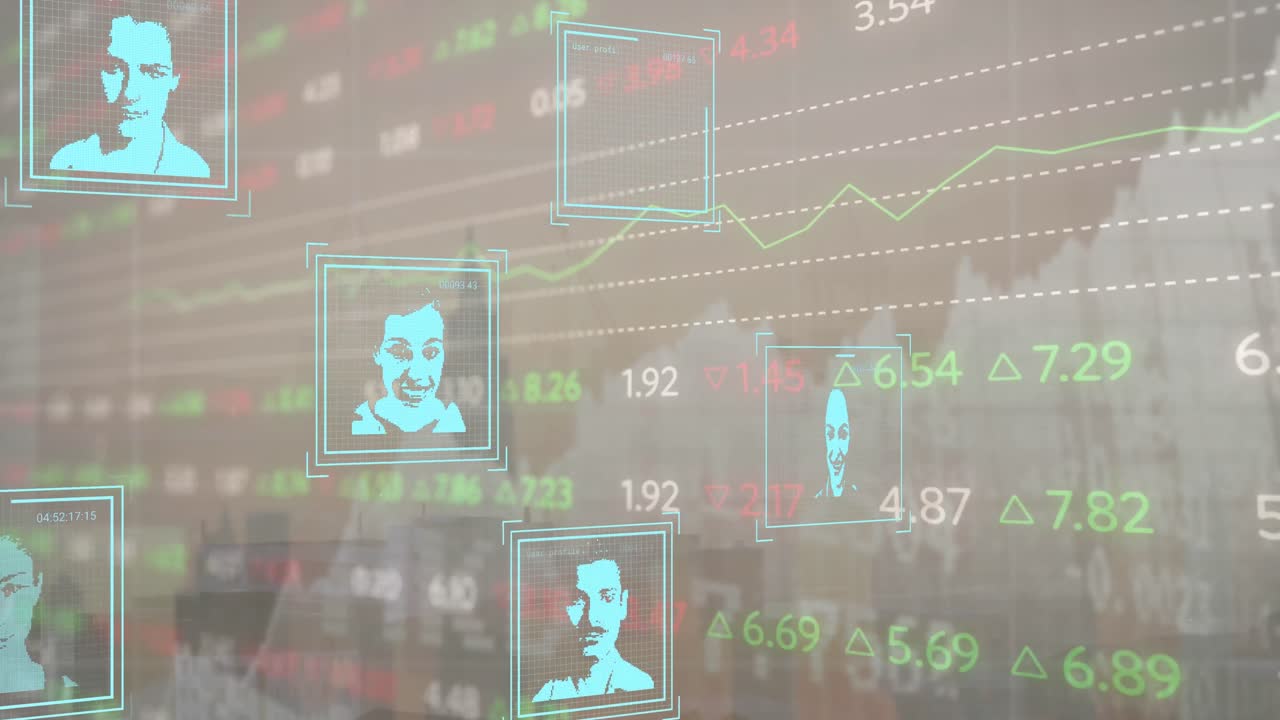 animación de paisajes urbanos y iconos de personas a través del procesamiento de datos.
