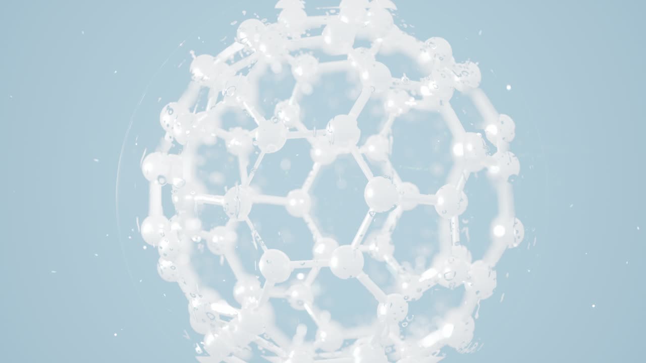 파란색 배경을 가진 화학 분자, 3d 렌더링