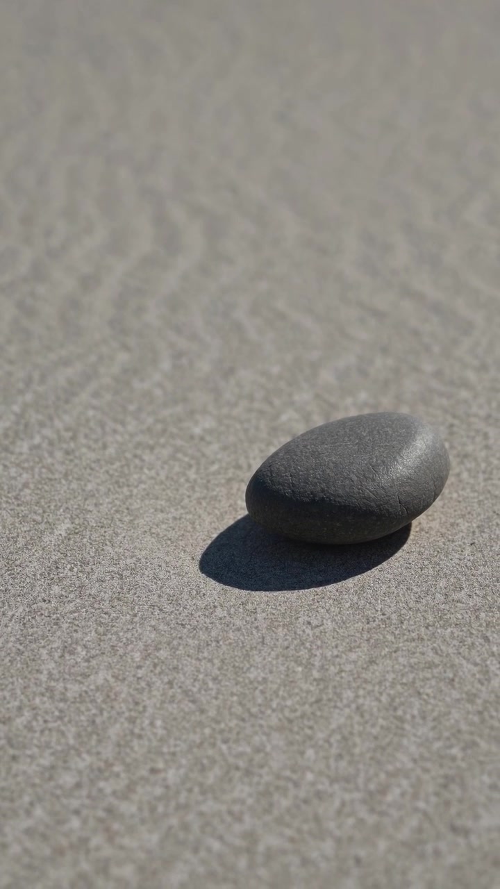 Single Smooth Grey Stone Resting on Rippled Sand