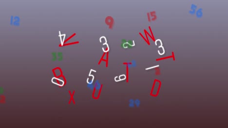 Animation-Von-Zahlen-Und-Buchstaben,-Die-über-Grauen-Hintergrund-Fallen