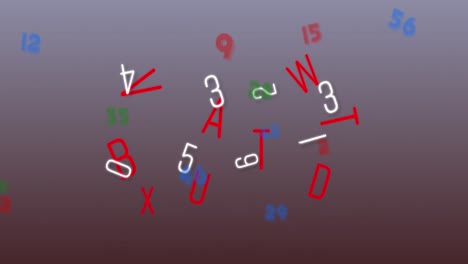 animación de números y letras que caen sobre un fondo gris