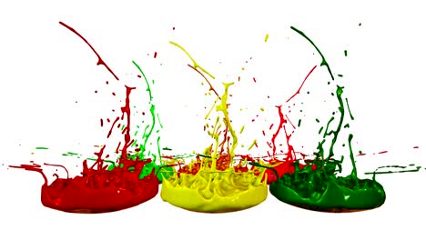 3d splashes of paint dance in 4k on white background. simulation of splashes of ink on a musical speaker that play music. v1