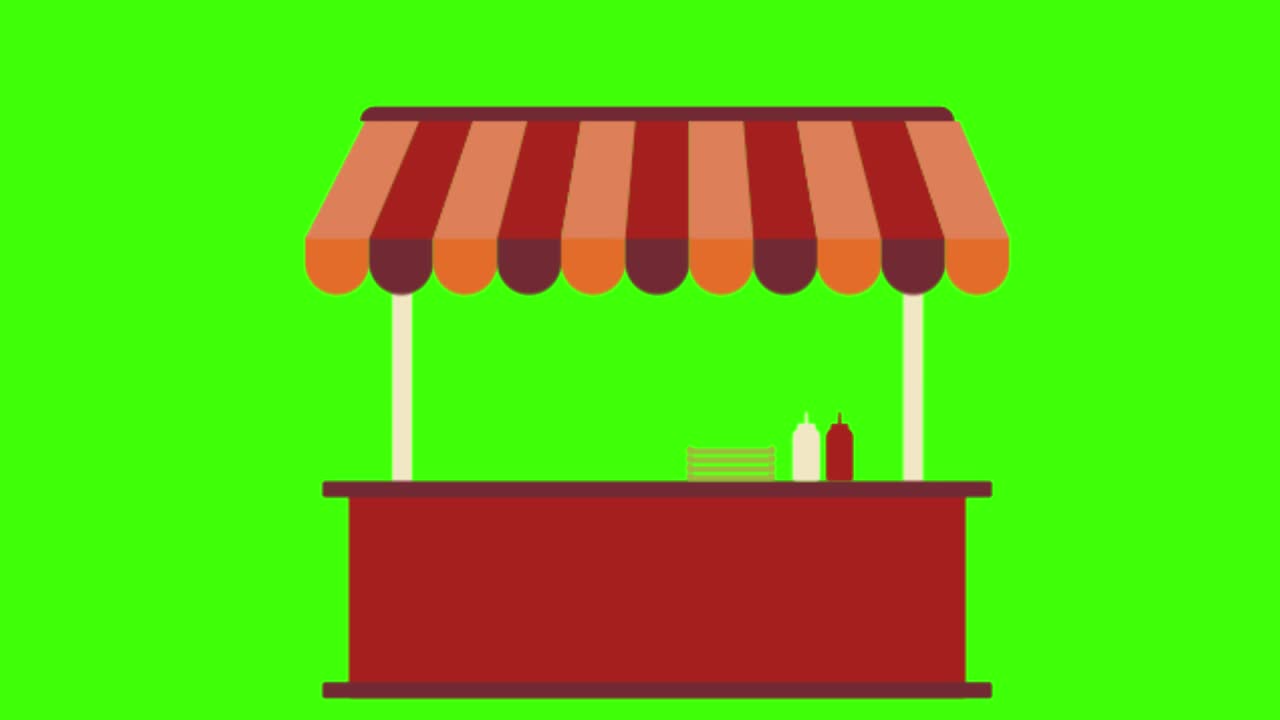 pantalla verde, edificios, comida de la calle