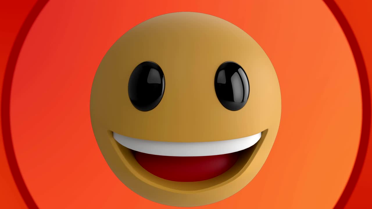 animación de un emoji sonriente en círculos anaranjados en el fondo