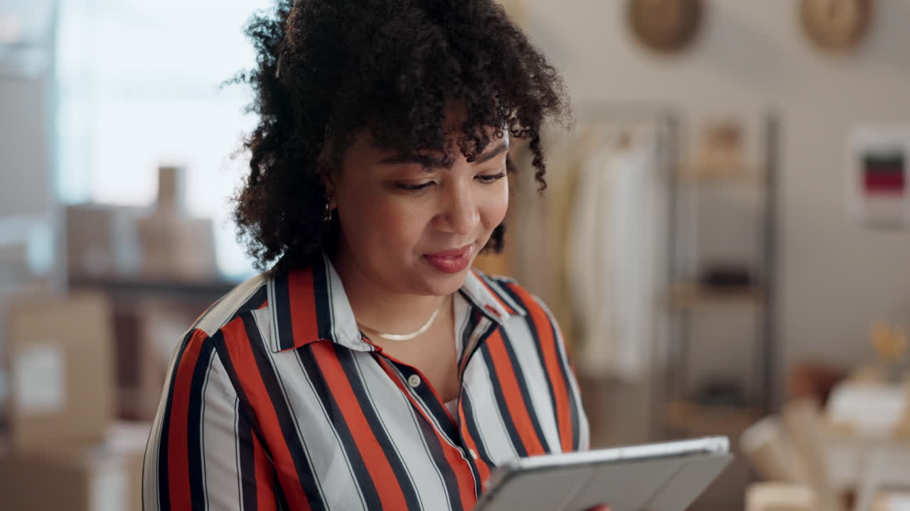 Fashion designer, tablet and business woman