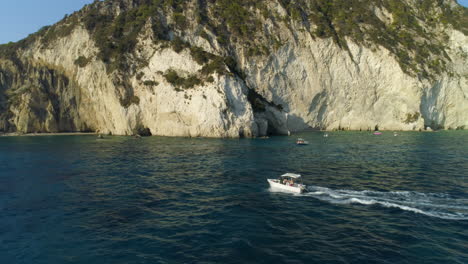 zokynthos greek island coastal sightseeing boat tour aerial view following ocean voyage