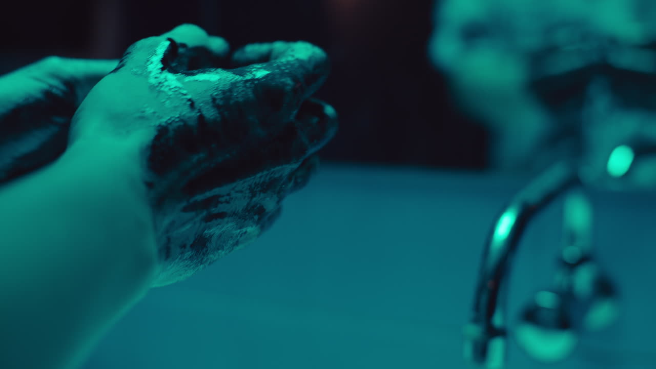 Person Washing Dirty Hands in a Bathroom