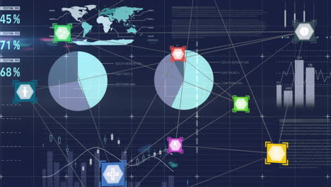 animation of financial data processing over blue background