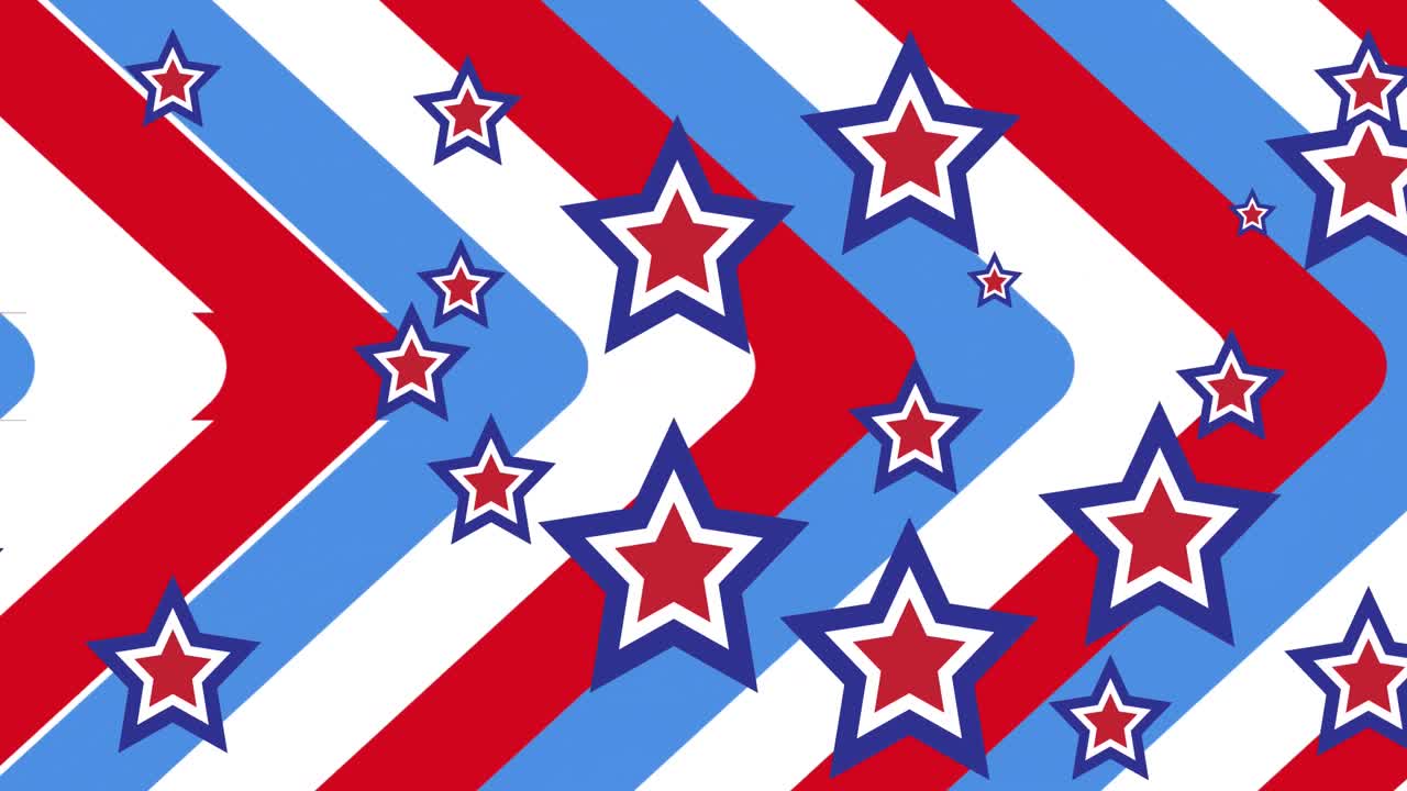 Komposition av rörliga röda, vita och blåa stjärnor och ränder från amerikanska flaggan.