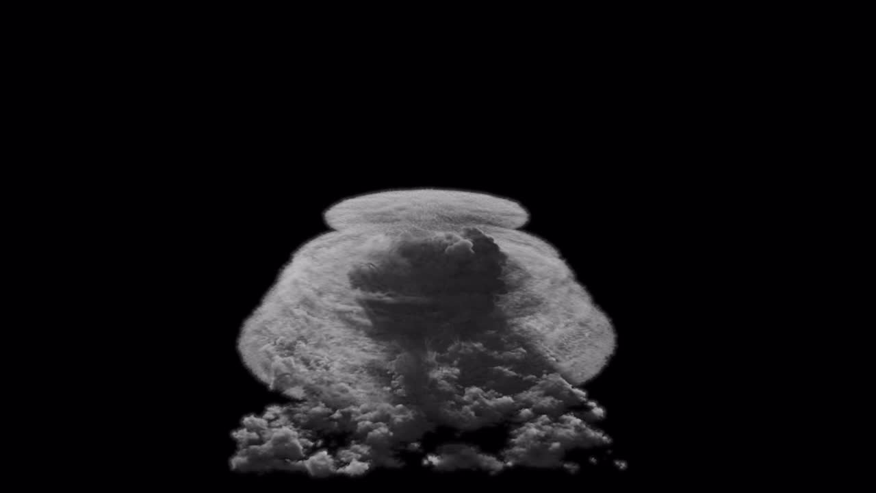 Massive nuclear explosion over clouds on transparent background