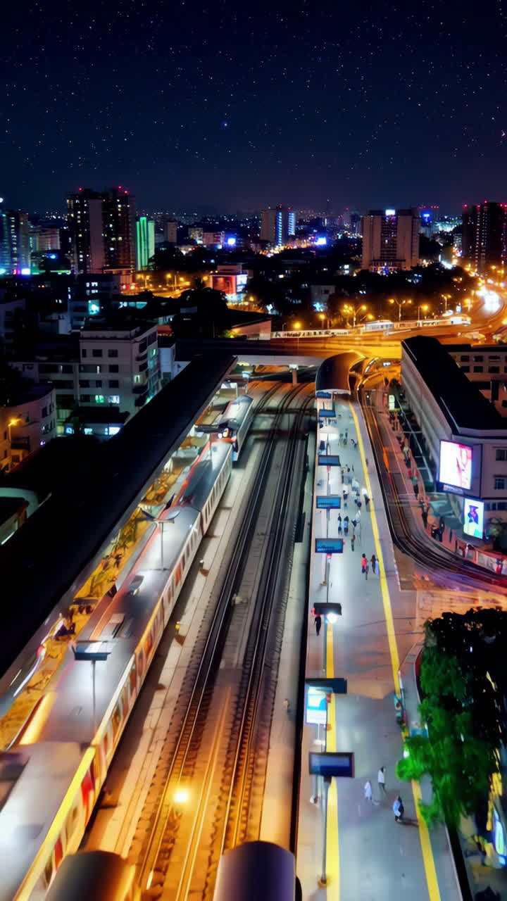 Night view of a train station in a city
