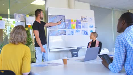 young mixed race business team planning and sitting in modern office 4k