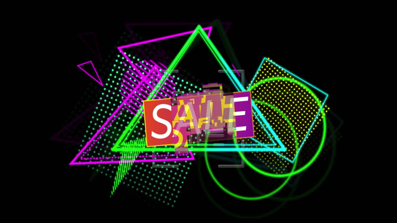 노란색 경고 표지판 위에 파란색 연기 폭발과 검은색에 플래시 판매 텍스트의 애니메이션