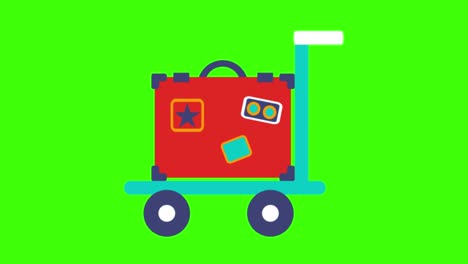 colorful simple animation of an an airport trolley with a suitcase isolated on a green screen in 4k