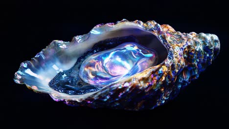 intricate iridescent oyster shell with glowing pearl