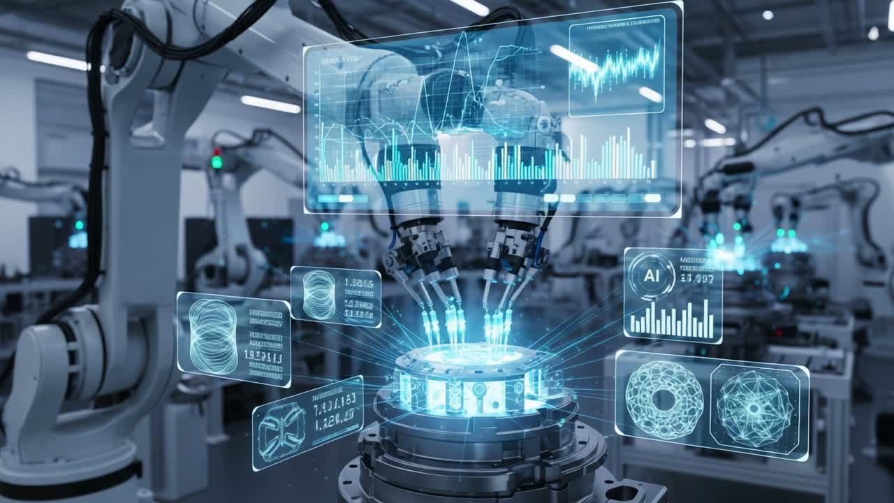 Advanced Robotic Automation in High-Tech Manufacturing: An Insight into Intelligent Production Systems Featuring Cutting-Edge Robotics and Data Visualization for Enhanced Efficiency and Precision