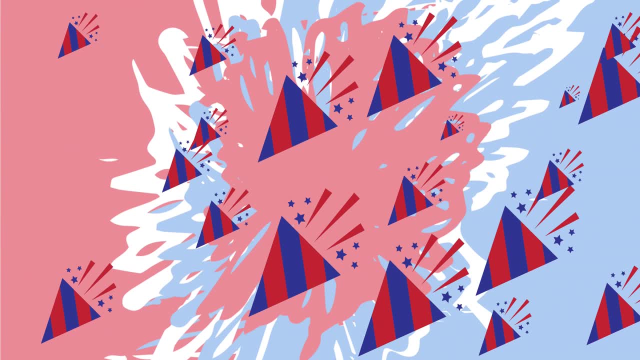 움직이는 빨간색,  ⁇ 색 및 파란색 별과 줄무 ⁇  패턴의 애니메이션 미국 국기 요소