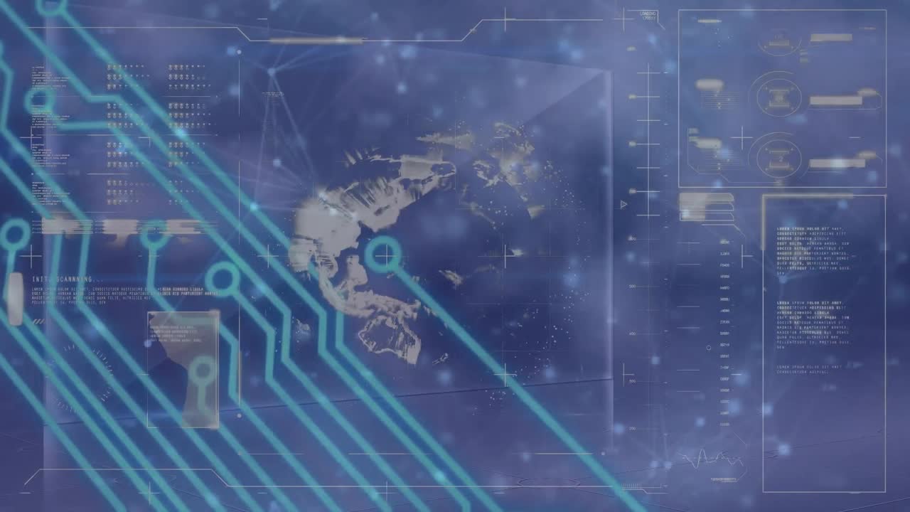 지구 위의 회로판의 애니메이션과 데이터 처리, 회색