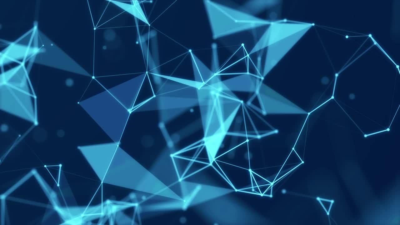 Abstract geometric background. Movement of connected lines and dots.The concept of science, technology, business, space. Looped animation. 4K